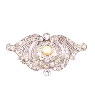 Art Nouveau Platinum Diamond Brooch 