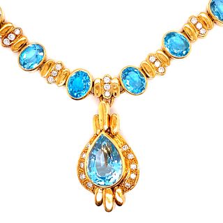 18k Gold Topaz Diamonds Necklace 
