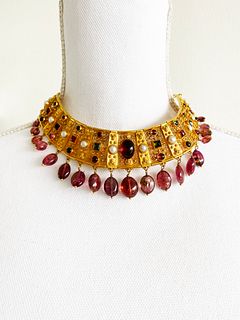 18k Turmalines Pearls Necklace 