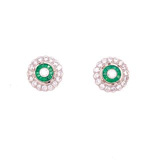 Platinum Emerald Diamond Target Earrings