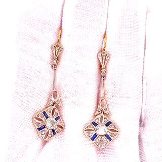 Art Deco 18k Diamond Sapphire Earrings