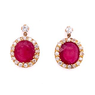 14k Ruby Diamonds Dangle Earrings 