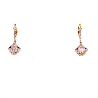 Art Deco Platinum, Diamonds Sapphire Earrings