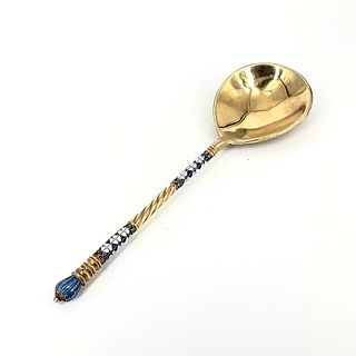 Antique Vintage Russian Silver Enamel Spoon
