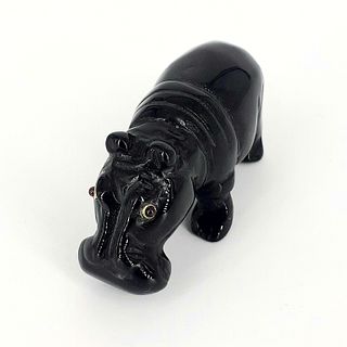 Antique Vintage Russian Carved Obsidian Figure Of Hippopotamus