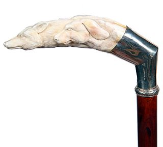Pig Ivory Fox and Hound Hunting Cane