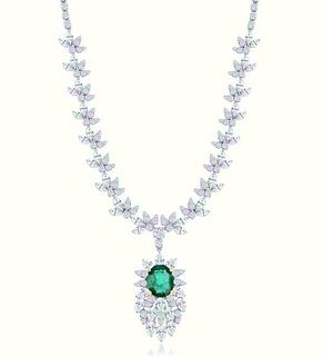 3.3ct EMERALD AND 11.56ct DIAMOND NECKLACE
