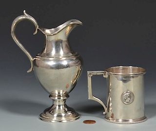 Medallion Cup and Jaccard Creamer, coin silver