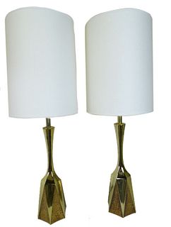 Pair of Brutalist Brass Lamps