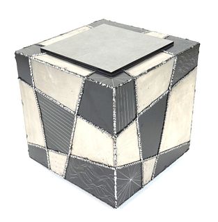(1) Paul Evans Style Argente Cube Slate Side Table