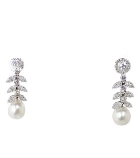 Diamond And Pearl Drop Earrings