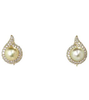 3.65ct Diamond And Pearl Earrings