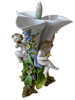 Meissen Porcelain Figural Cherub Flower Vase