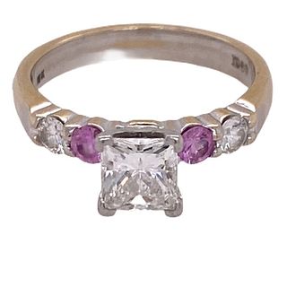 Princess Cut Diamond Pink Sapphire Engagement