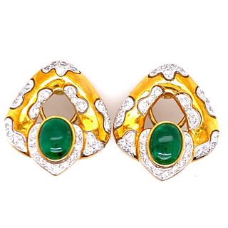 Diamond Emerald 18 Karat Yellow Gold Earrings