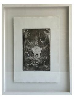 Artist Unknown "Long Horn Bull" Lithograph