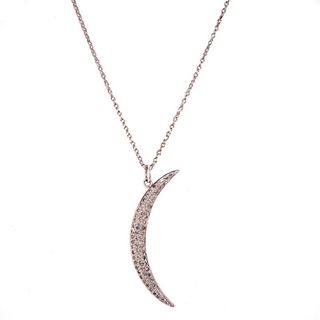 Diamond Crescent Moon Pendant Necklace 18k WGold