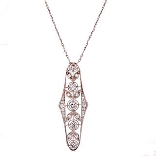 Art Deco Diamond Filigree Platinum Pendant Necklac