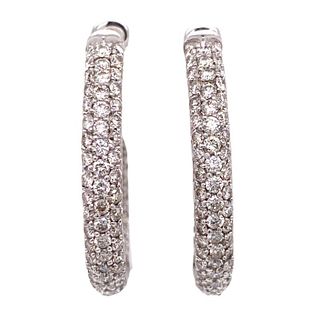 Diamond In & Out 18 Karat White Gold Hoop Earrings