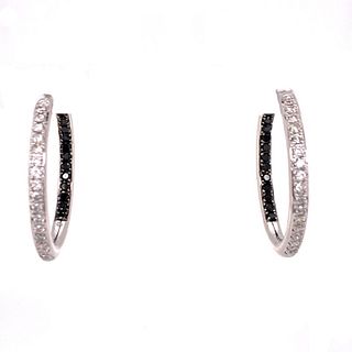 White & Black Diamond In/Out Hoop Earrings Wgold