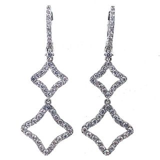 Modern Diamond Drop 18 Karat White Gold Earrings