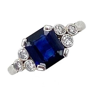 Blue Sapphire Diamond Ring AGL Certified No Heat