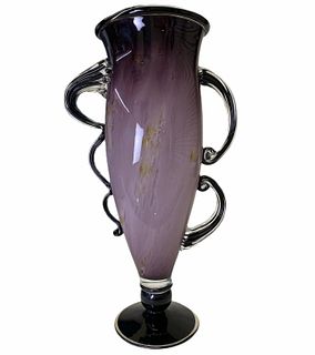 Large Art Glass Three Handled Vase