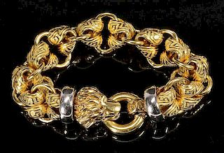 18K Gold Italian Bracelet w/ Lions Head