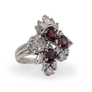 18k Gold, Blood Sapphire and Diamond Ring