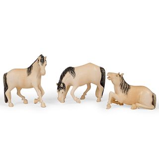 (3 Pc) Chinese Hand Carved Horses