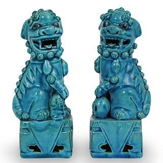 Pair of Chinese Turquoise Porcelain Foo Dogs
