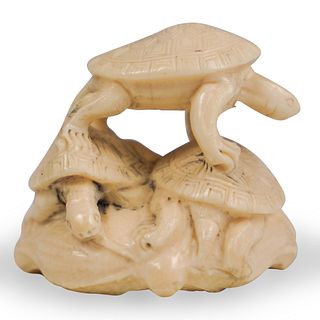 Japanese Carved Turtle Group Netsuke