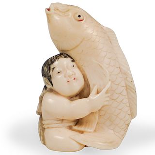 Japanese Carved Koi & Man Netsuke