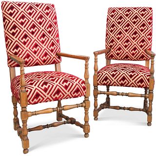 Pair Of Embroidered Arm Chairs