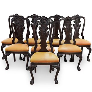 (8 Pc) Antique Upholstered Leather Chairs