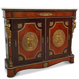 Marble Top Gilded Bronze Console Cabinet