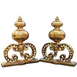 Pair of Ornate Bronze Andirons