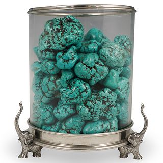 Turquoise Filled Glass Vase with Figural Base