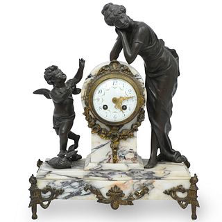 Antique Bronze and Marble Mantel Clock