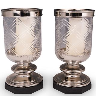 Pair of Glass & Chrome Candle Holders