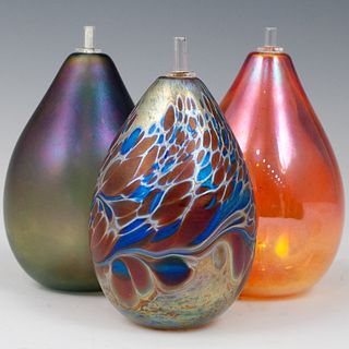 (3 Pc) Brian Maytum Art Glass Oil Lamps