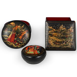 (3 Pc) Russian Lacquered Box Grouping