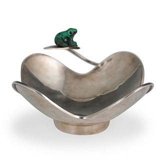 Los Castillo Silver Plated and Turquoise Frog Bowl