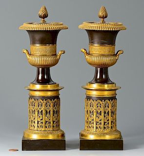 Pair Classical Style Bronze Garniture Urns
