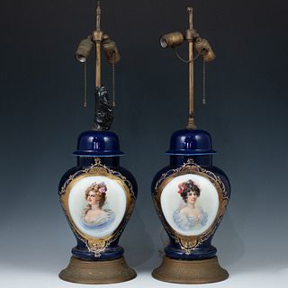 Pair Of French Enameled Porcelain Lamps