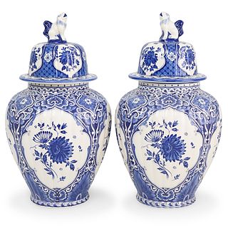 Delft Blue And White Covered Urns