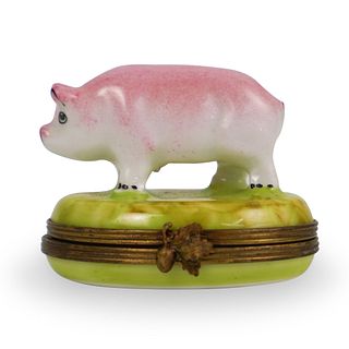 Limoges Peint Main Pig Trinket Box