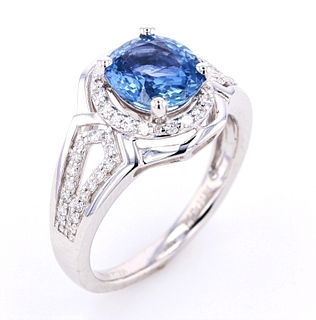 RARE Unheated 2.37 ct Sapphire & VS2 Diamond Ring