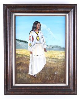 1980 Original Signed J Burr Native Woman Painting