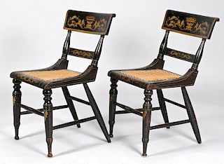 Pair Baltimore painted classical side chairs
